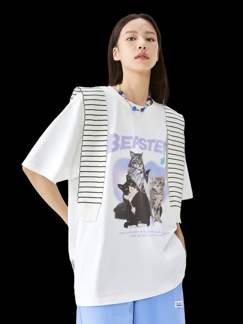 Kitty Letter Cartoon Print T-shirt - PSYLOS 1, Kitty Letter Cartoon Print T-shirt, T-Shirt, BEASTER, PSYLOS 1